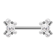 Threadless barbell silver balls with five silver crystals