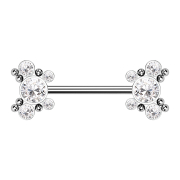 Threadless Barbell argent Boules avec cinq cristaux argent