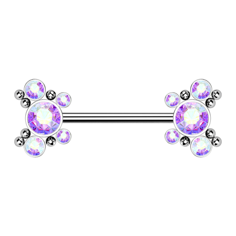 Threadless Barbell argent boules avec cinq cristaux multicolores