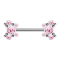 Threadless barbell silver balls with five pink crystals