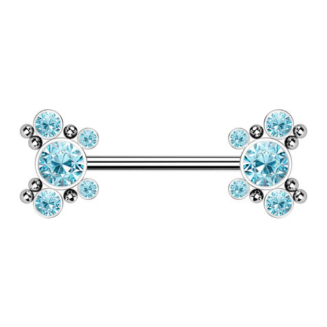 Threadless Barbell argent boules avec cinq cristaux aqua