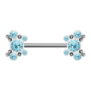 Threadless Barbell argent boules avec cinq cristaux aqua