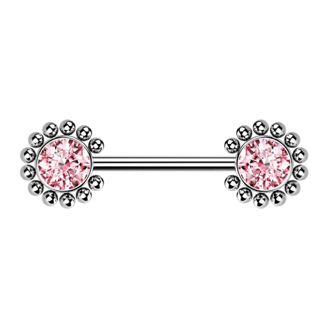 Threadless Barbell silver sun balls with crystal pink
