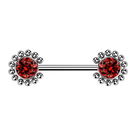 Palline solari Threadless Barbell argento con cristallo rosso