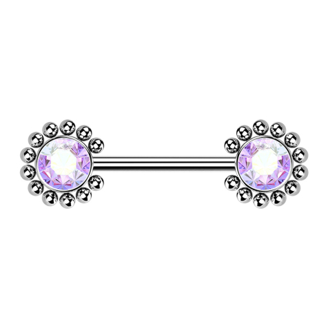 Threadless Barbell argent soleil boules avec cristal multicolore