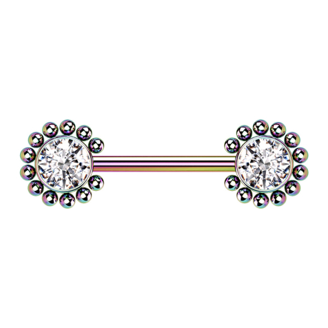 Threadless Barbell coloré soleil boules avec cristal argenté