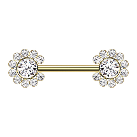 Threadless Barbell doré soleil avec cristaux argentés