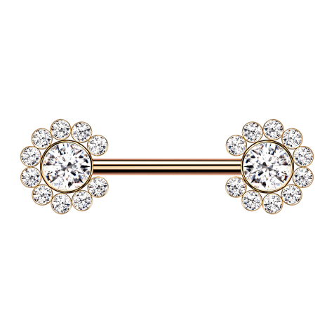 Threadless Barbell or rose soleil avec cristaux argentés