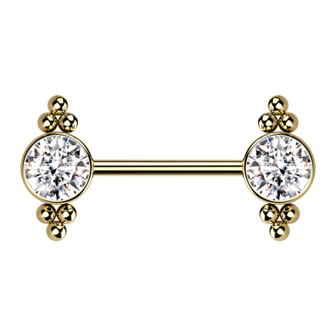 Threadless barbell gold-plated balls with silver crystal