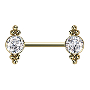 Threadless barbell gold-plated balls with silver crystal