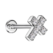 Micro Labret Innengewinde silber Kreuz mit Kristall silber