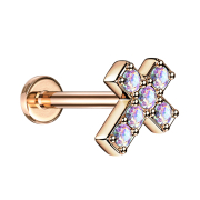 Micro Labret femelle or rose croix avec cristal multicolore