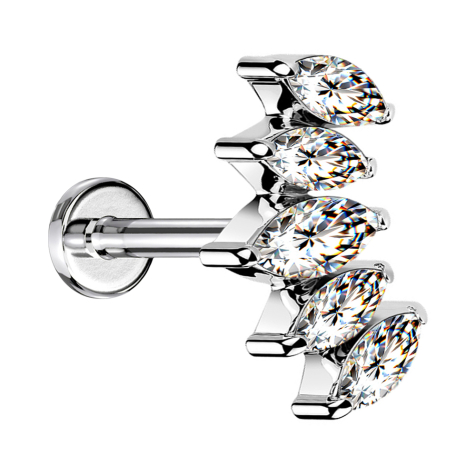 Micro labret internal thread silver Fan with five crystals silver