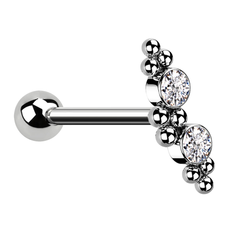 Micro Barbell argenté avec boule deux cristaux argentés et boules