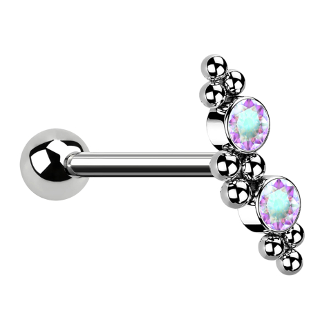 Micro Barbell argent avec boule deux cristaux multicolores et boules
