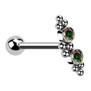 Micro barbell silver with ball two crystals dark...