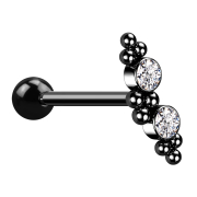 Micro barbell black with ball two crystals silver and balls
