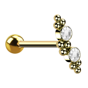 Micro barbell gold-plated with ball two crystals dark...