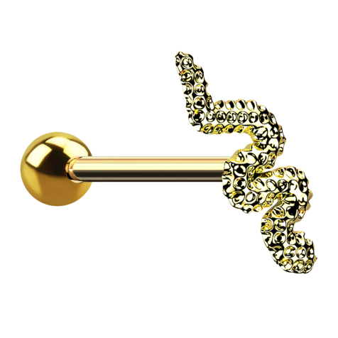 Gold-plated micro barbell with ball and snake