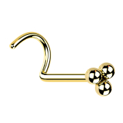 Nose stud curved gold-plated three balls
