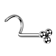 Nose stud curved silver three balls