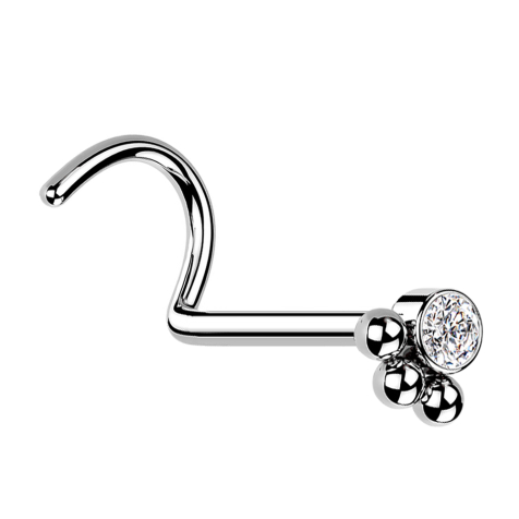 Clous de nez courbés en cristal argenté avec trois boules