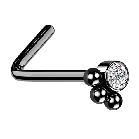 Clou de nez coudé noir cristal avec trois boules