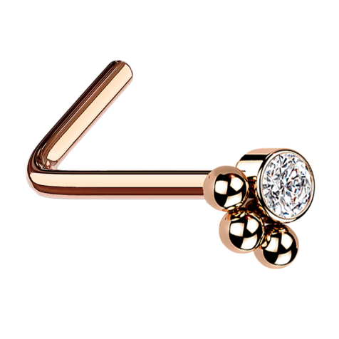 Clous de nez angulaires en cristal rose doré avec trois boules