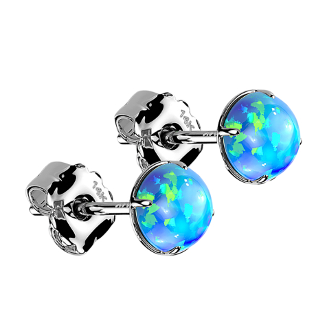 Orecchini pendenti in oro bianco 14k con opale blu