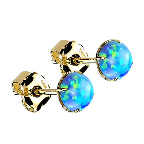 Clou doreille en or 14k avec opale bleue