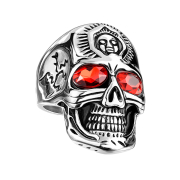 Ring silver skull with red crystal eyes