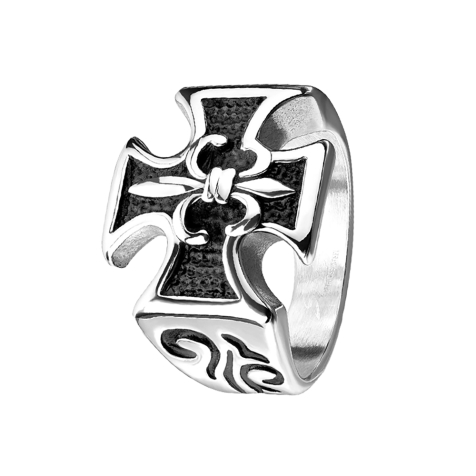 Bague argent fleur de lys et croix de fer