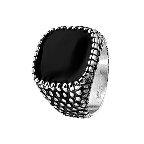 Bague argent peau de dragon et émail noir carré