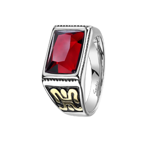 Ring silver red faceted jewel