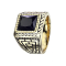 Gold-plated ring with faceted onyx stone and pattern