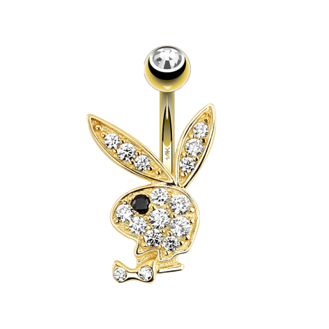 Banana in oro 14k con coniglietta Playboy nera