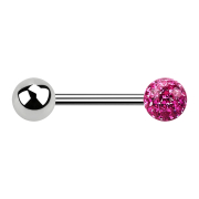 Barbell silver with ball and crystal ball pink epoxy...