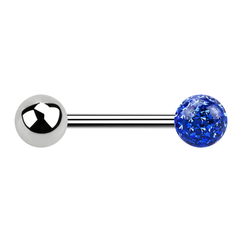 Barbell silver with ball and crystal ball dark blue epoxy protective layer