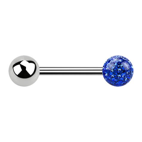 Barbell argent avec boule et cristal boule bleu foncé époxy de protection