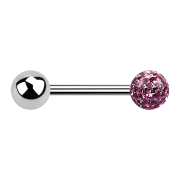 Barbell silver with ball and crystal ball light purple...