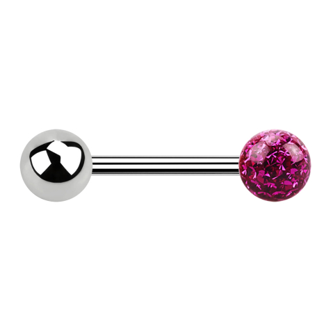 Barbell silver with ball and crystal ball fuchsia epoxy protective layer