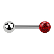 Barbell silver with ball and crystal ball red epoxy...