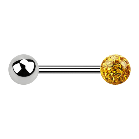 Barbell silver with ball and crystal ball topaz epoxy protective layer