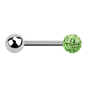 Barbell silver with ball and crystal ball light green...
