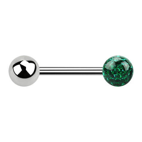 Barbell argent avec boule et cristal boule vert époxy de protection