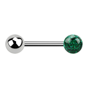 Barbell silver with ball and crystal ball green epoxy...