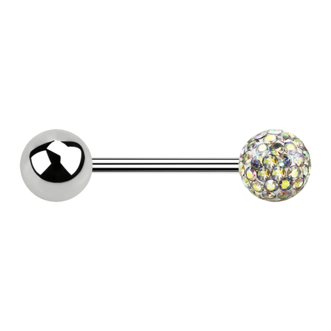 Micro Barbell argent avec boule et boule de cristal multicolore couche protectrice dépoxy