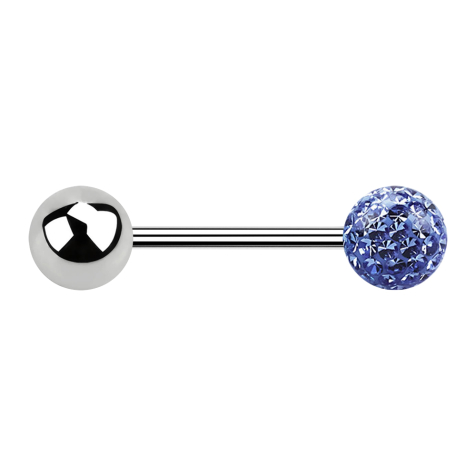 Micro barbell silver with ball and crystal ball light blue epoxy protective layer