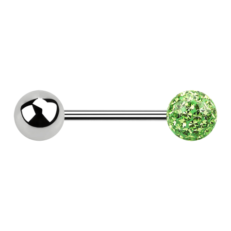 Micro barbell silver with ball and crystal ball light green epoxy protective layer