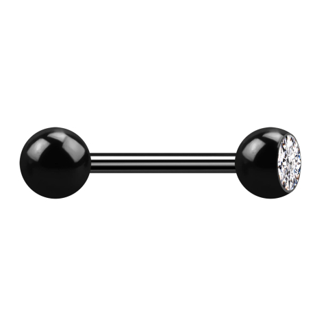 Barbell noir avec boule et boule de cristal argenté